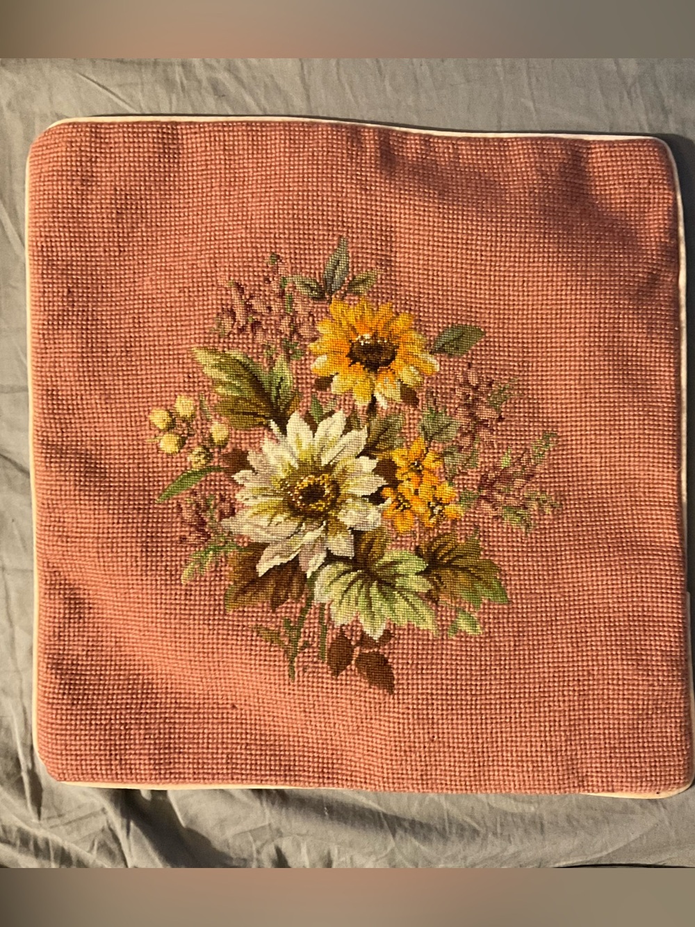 Floral Embroidered Accent Pillow Cover in Dusty Rose